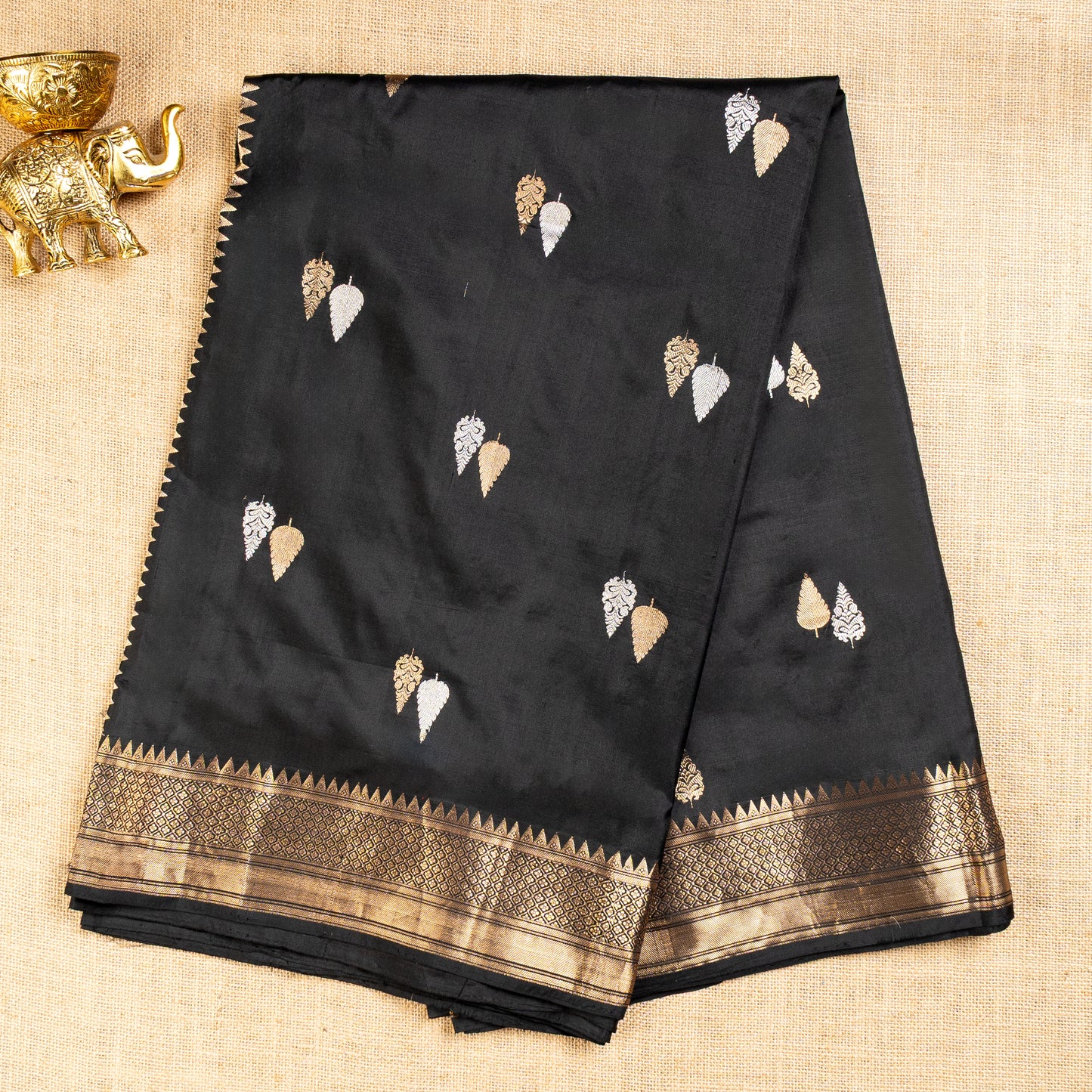 UP000008 - Black & Gold Banarasi Pure Katan Silk