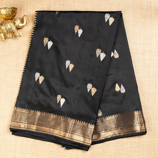 UP000008 - Black & Gold Banarasi Pure Silk - Katan Silk