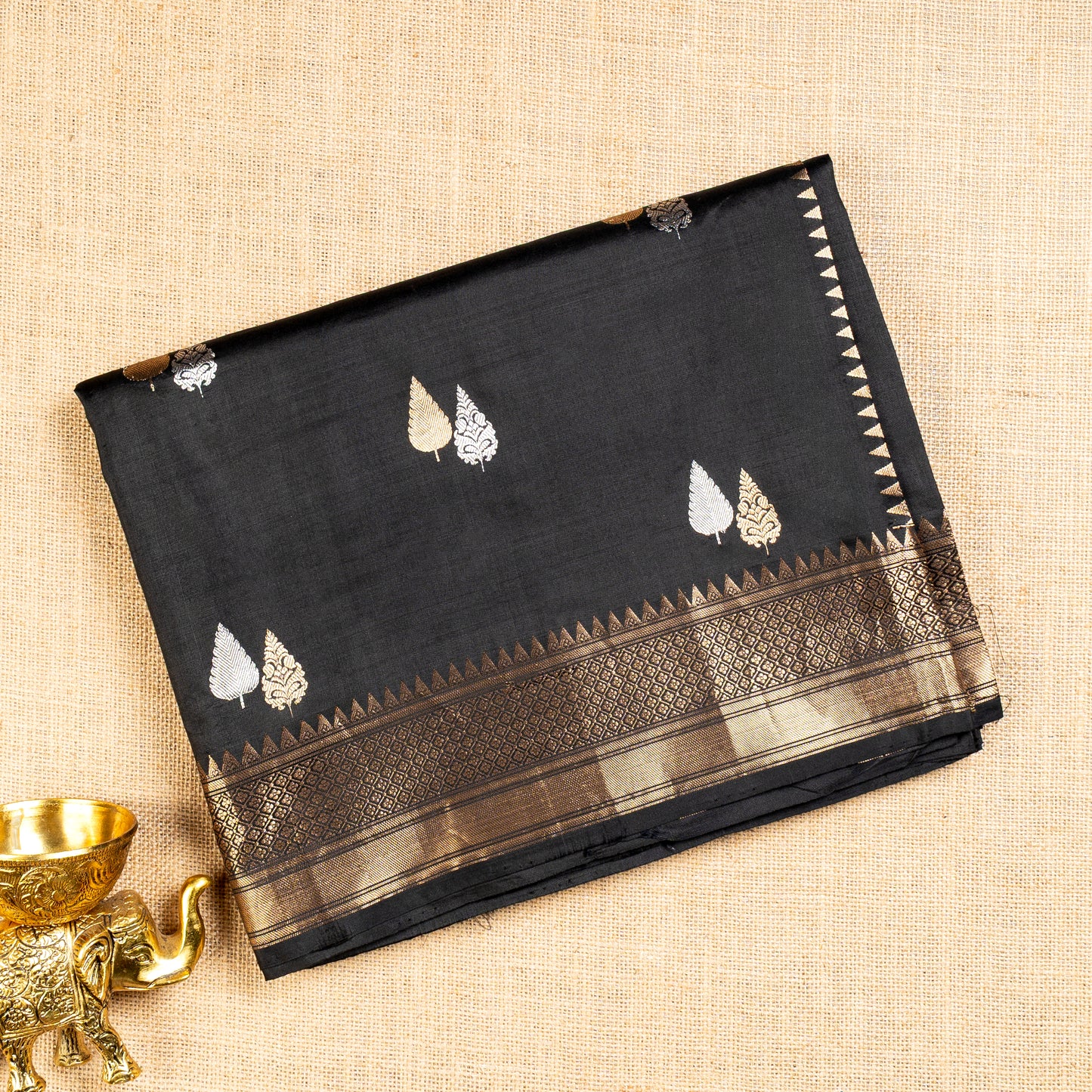 UP000008 - Black & Gold Banarasi Pure Katan Silk