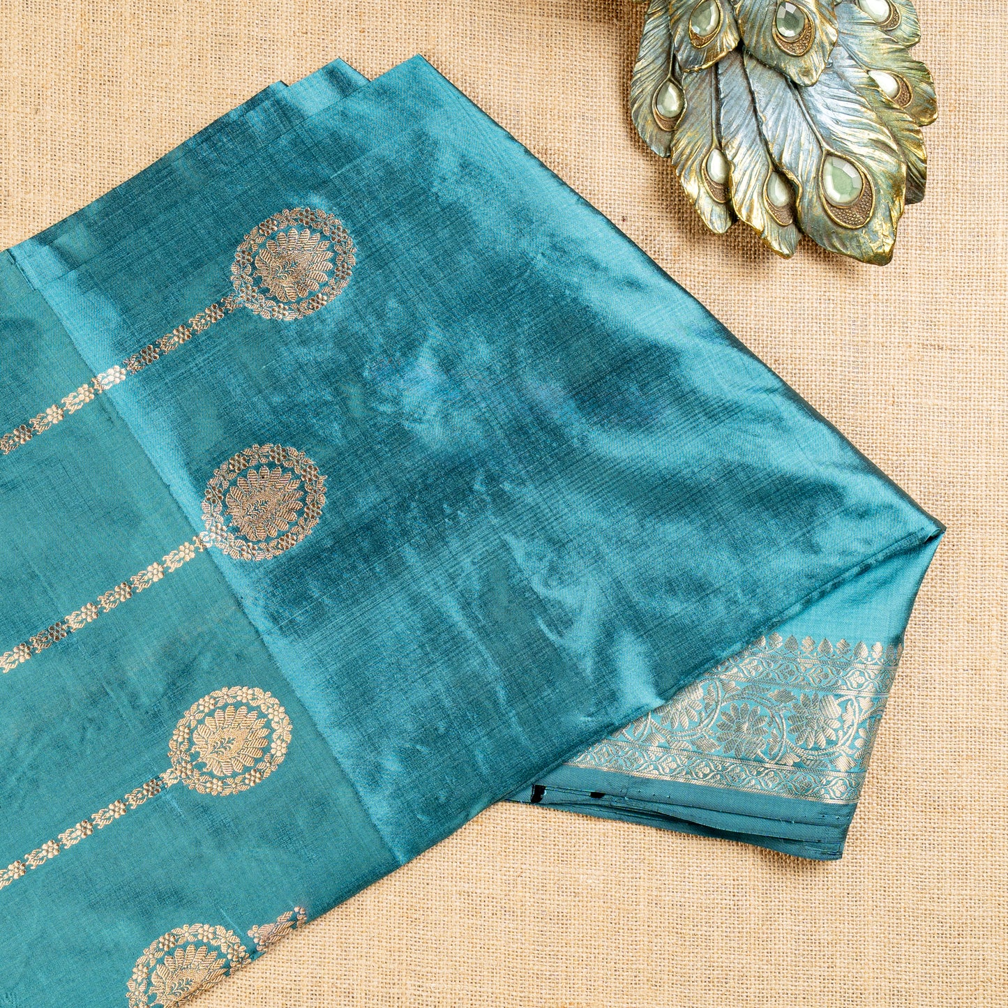 UP000010 - Turquoise Blue Banarasi Pure Katan Silk
