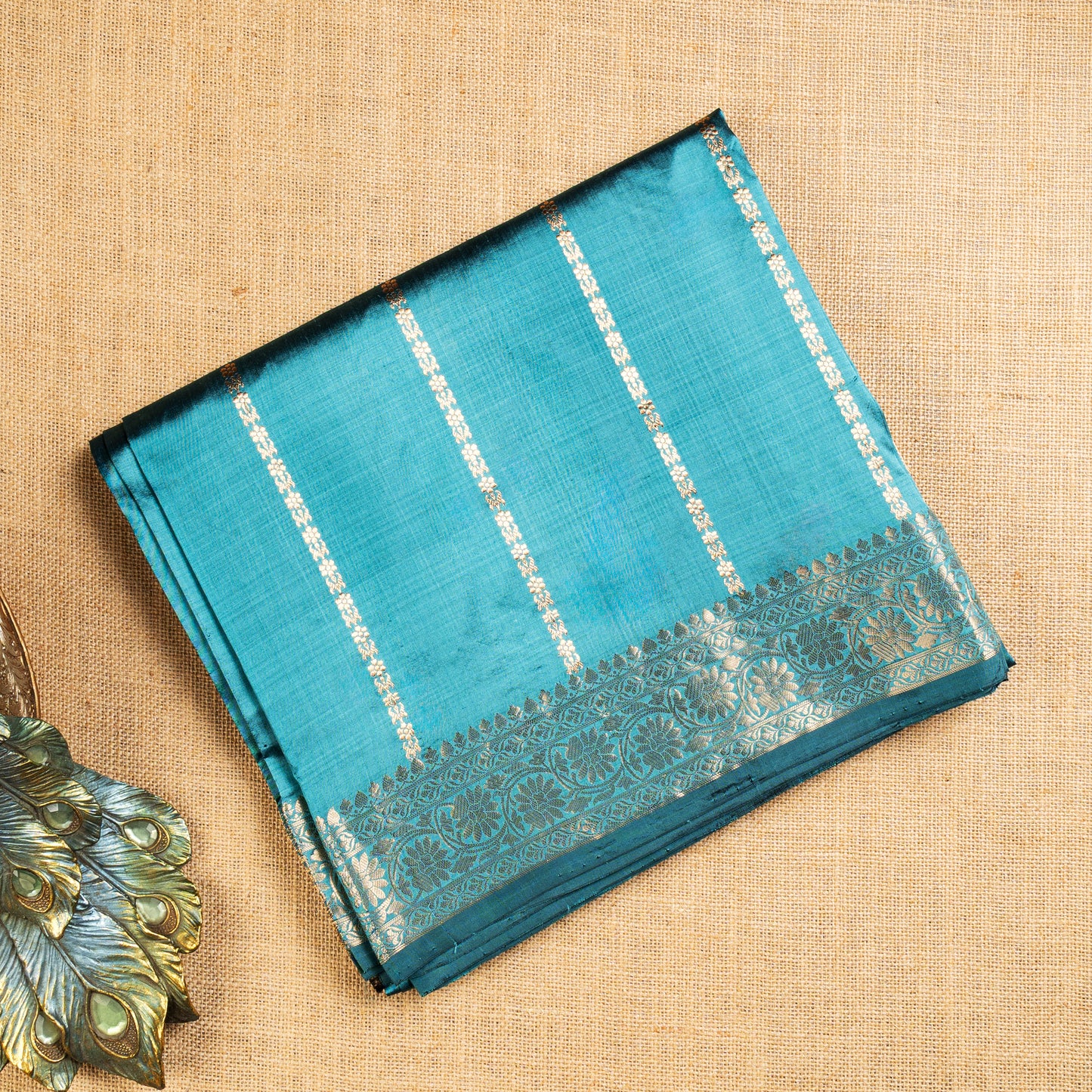 UP000010 - Turquoise Blue Banarasi Pure Katan Silk