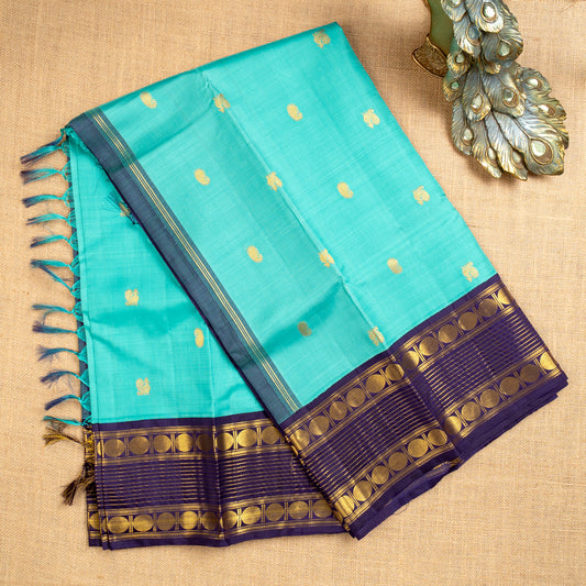TN000035 - Aqua Blue Korvai Kanjivaram Pure Silk