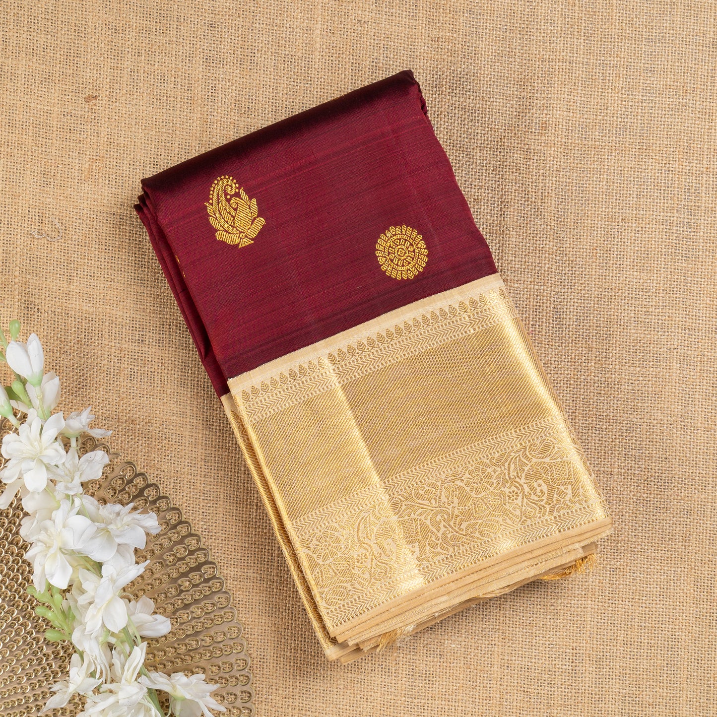TN000038 - Maroon & Gold Korvai Kanjivaram Pure Silk