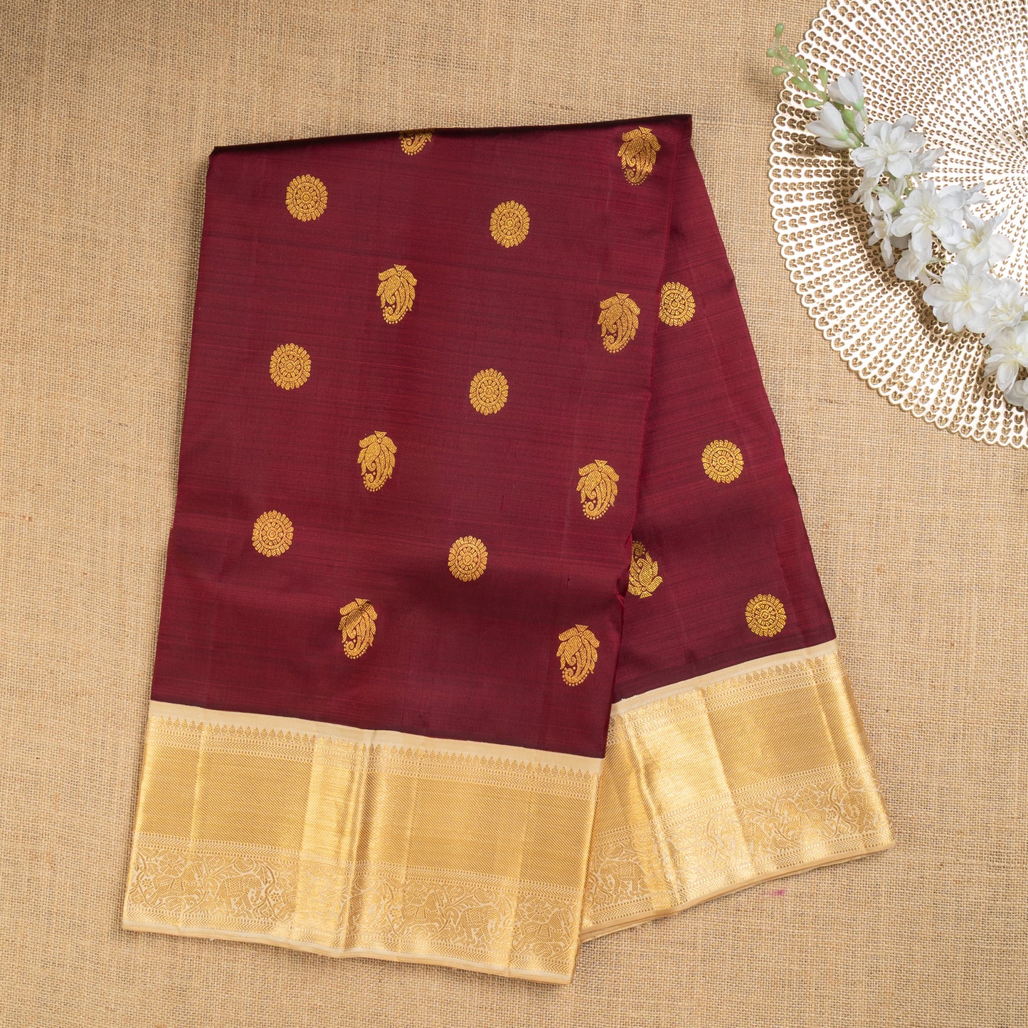 TN000038 - Maroon & Gold Korvai Kanjivaram Pure Silk