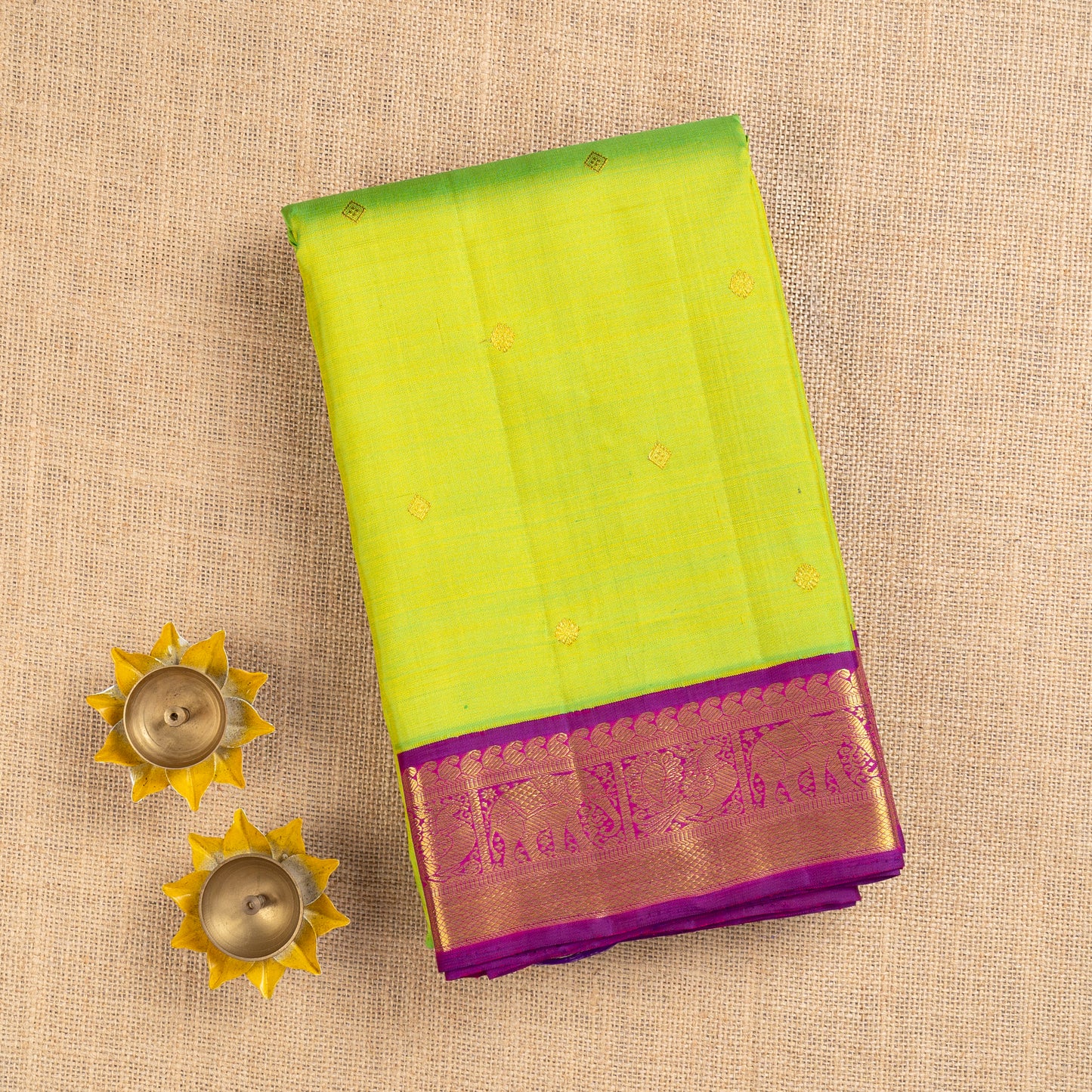 TN000032 - Neon Green Korvai Kanjivaram Pure Silk
