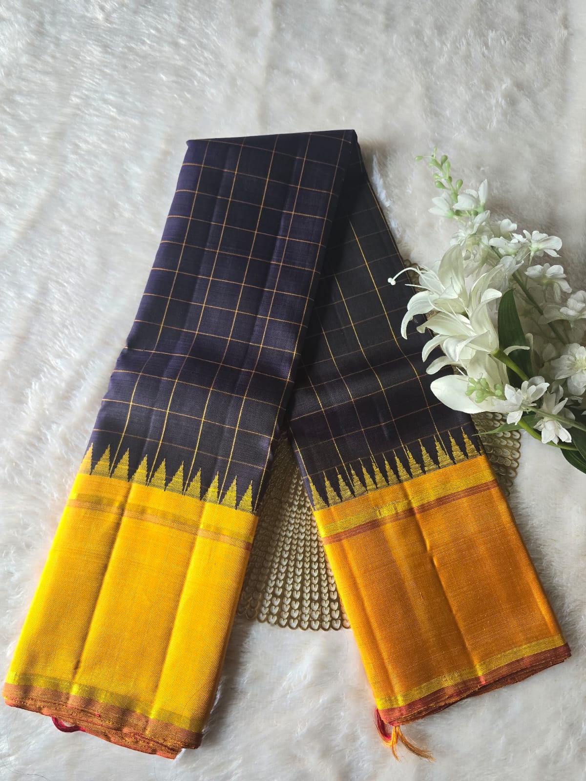 TN000025 - Deep navy Blue Kanchipuram Korvai Pure Silk