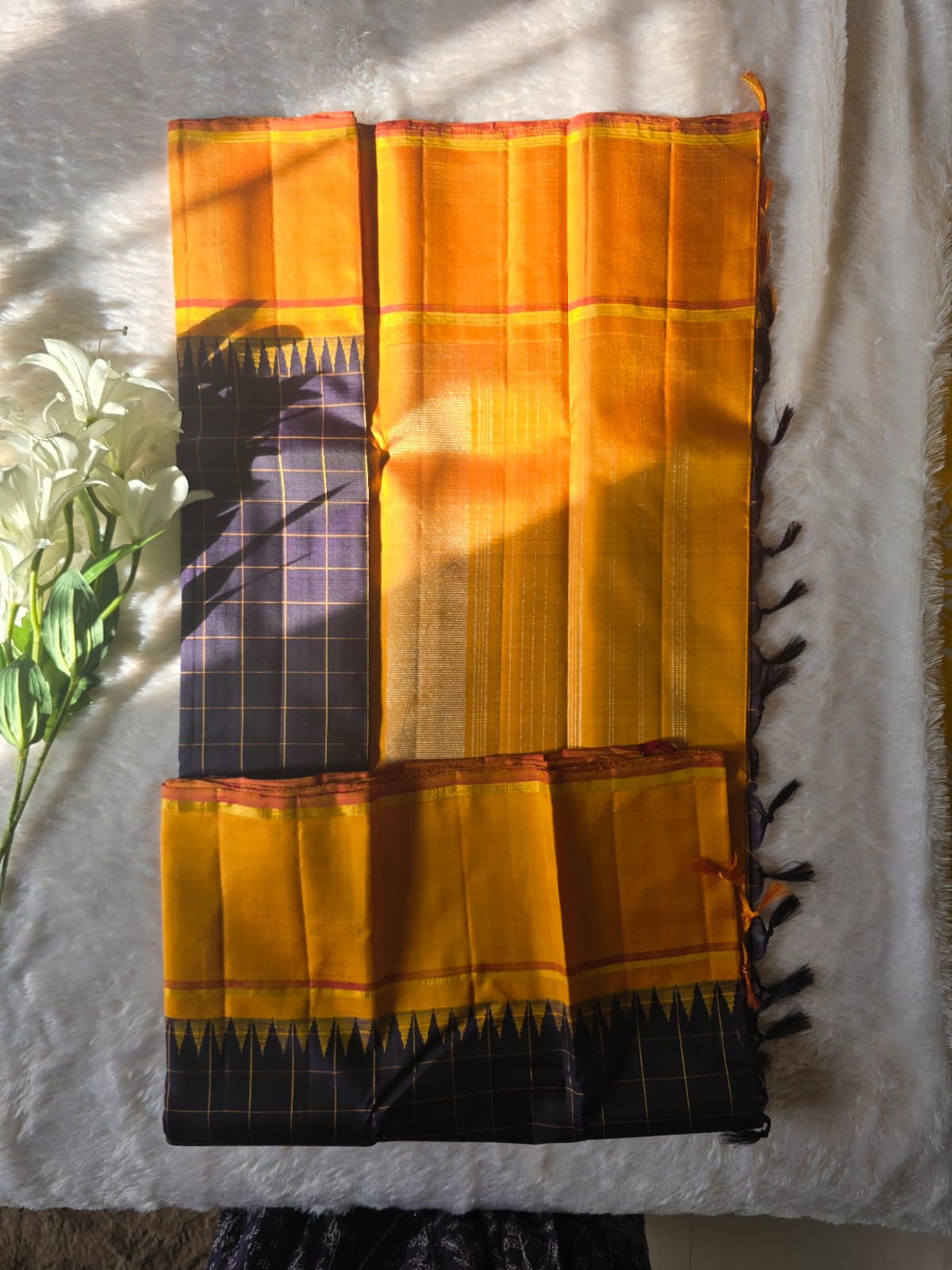 TN000025 - Deep navy Blue Kanchipuram Korvai Pure Silk