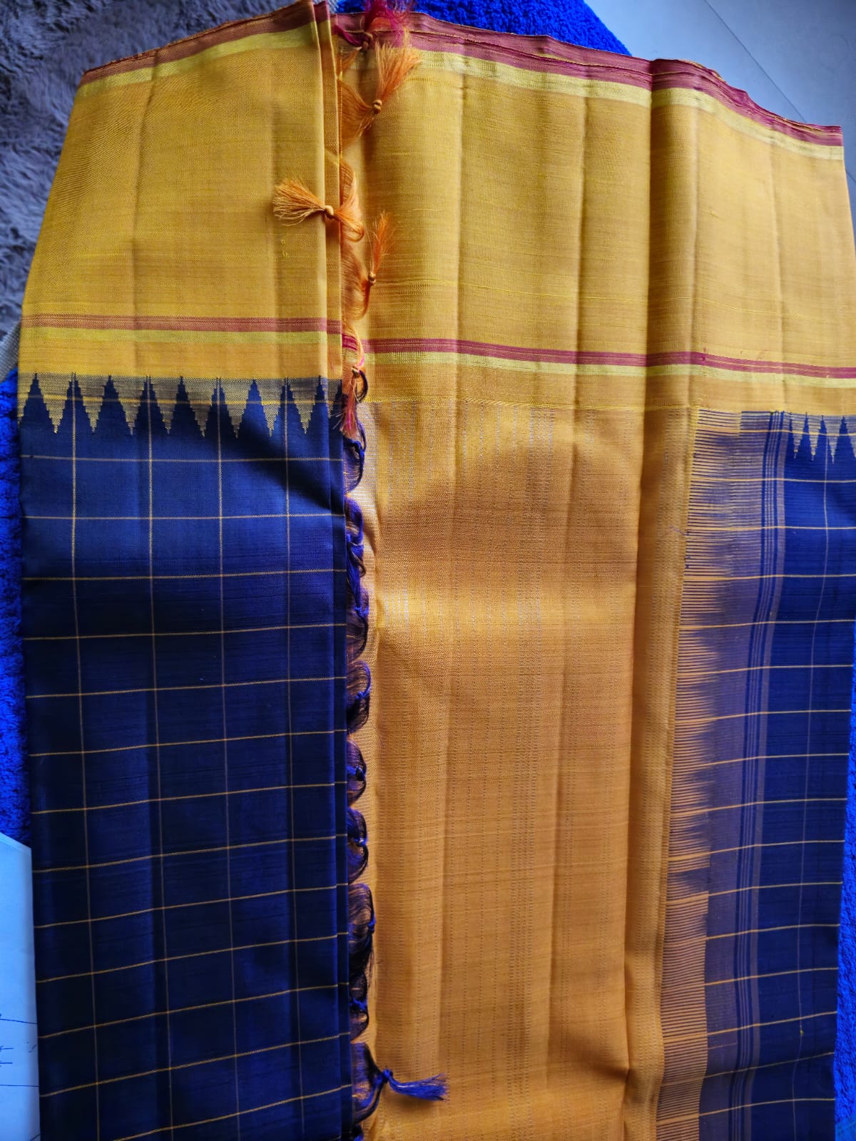 TN000025 - Deep navy Blue Kanchipuram Korvai Pure Silk