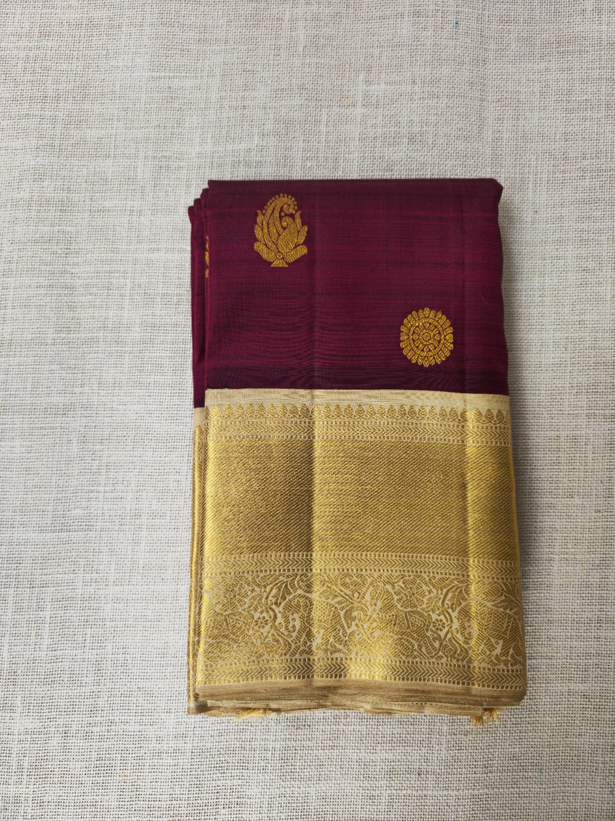 TN000038 - Maroon & Gold Korvai Kanjivaram Pure Silk