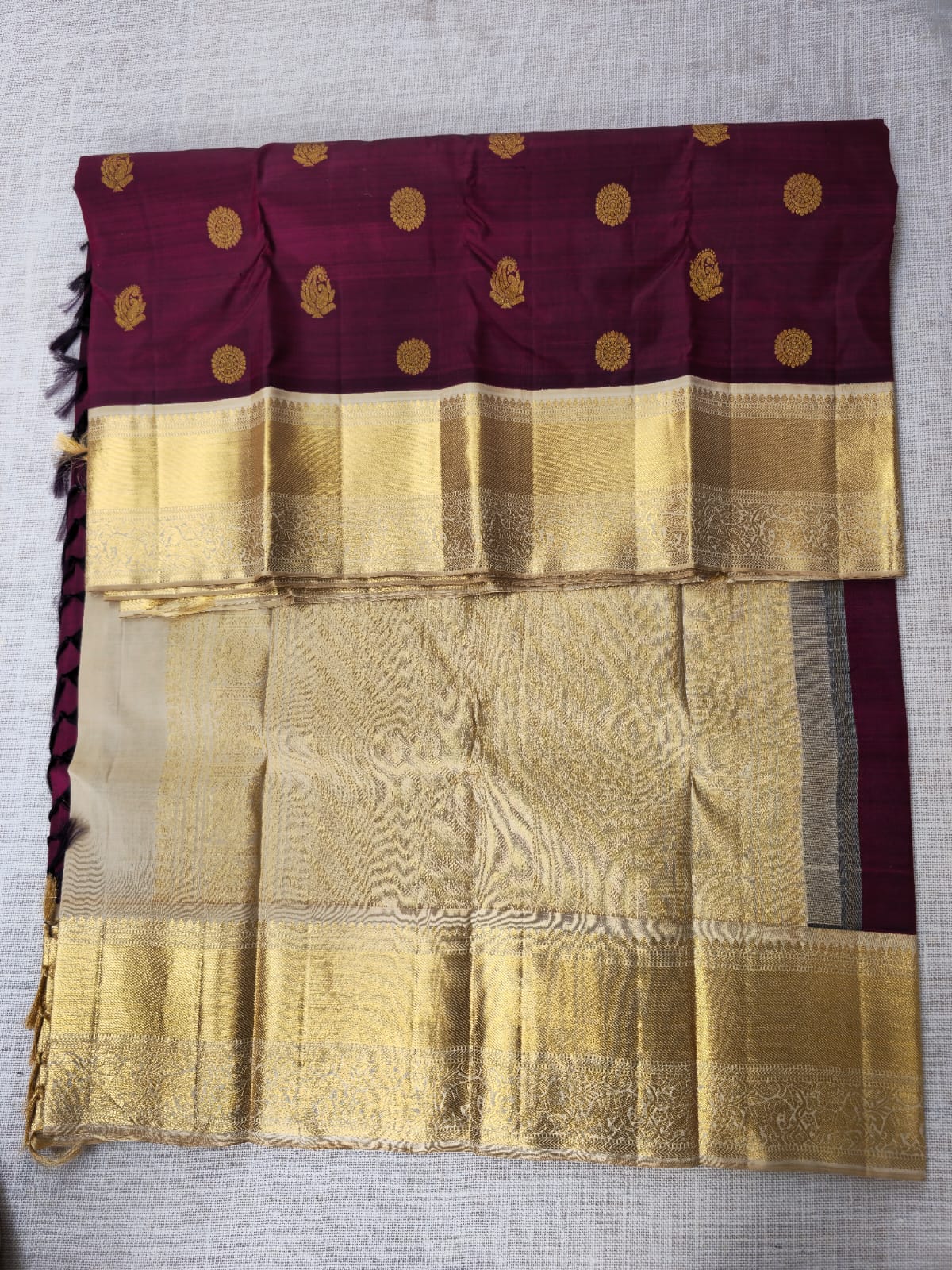 TN000038 - Maroon & Gold Korvai Kanjivaram Pure Silk