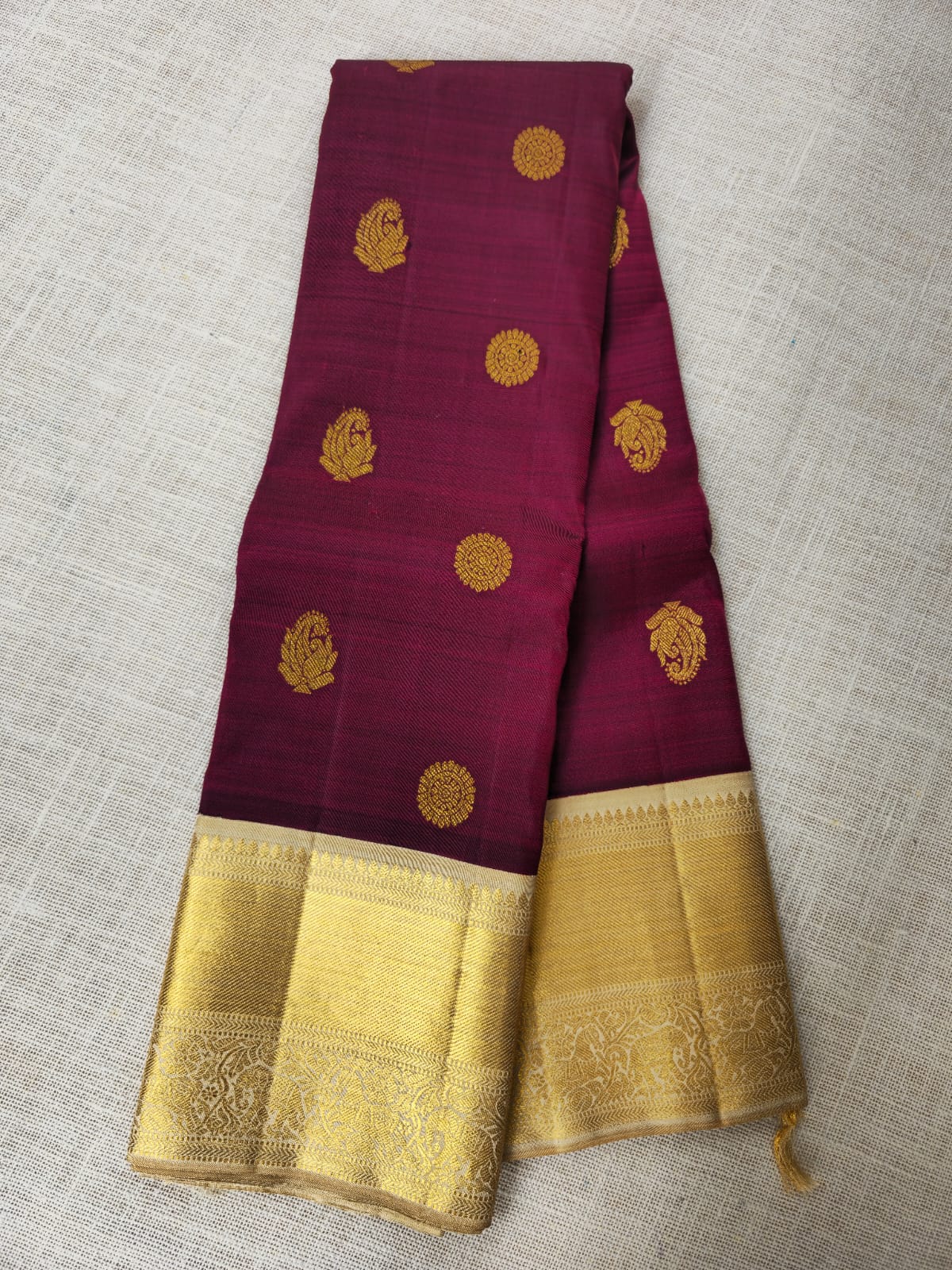 TN000038 - Maroon & Gold Korvai Kanjivaram Pure Silk