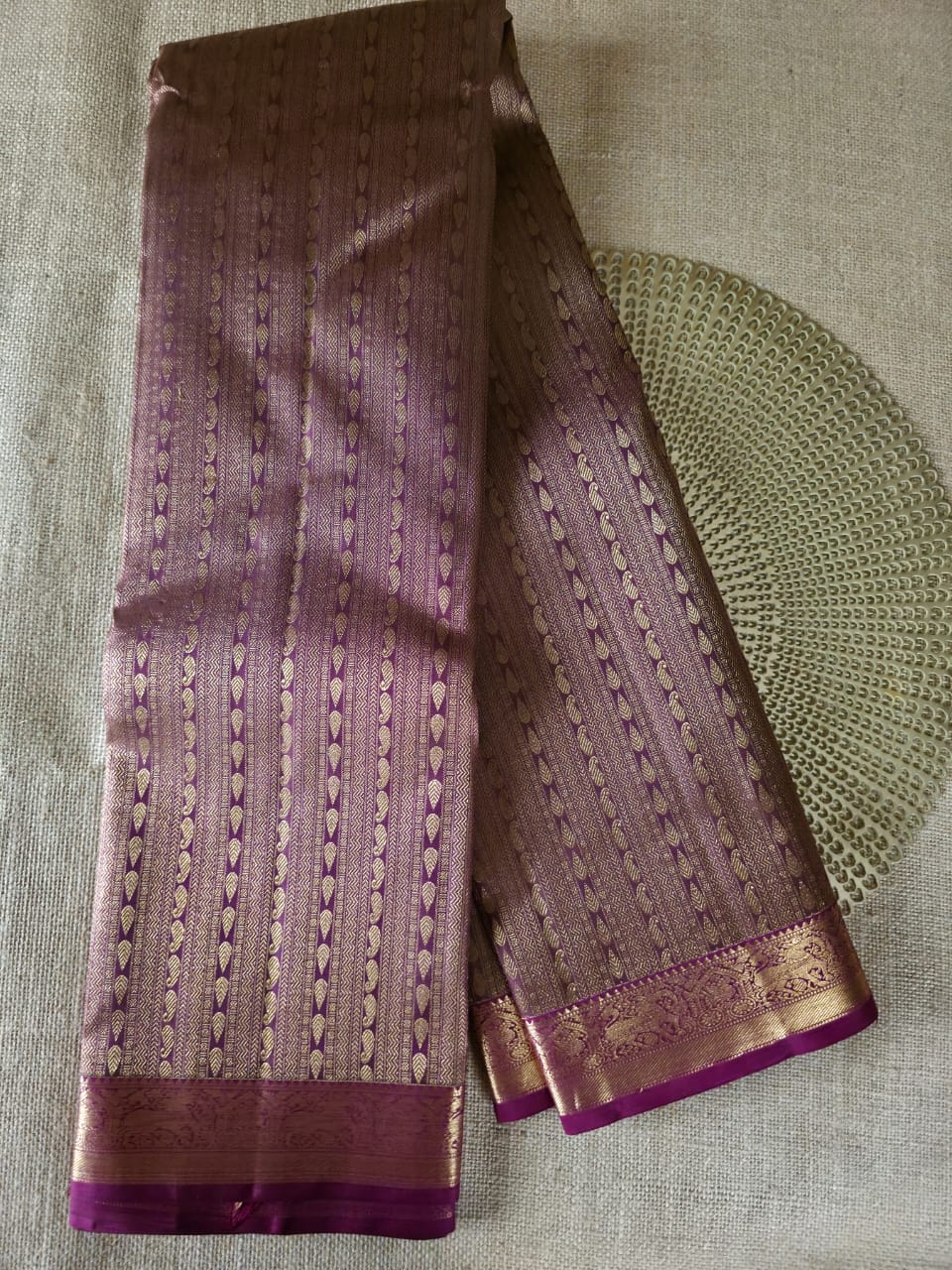 TN000029 - Aubergine Bridal Kanjivaram Pure Silk Saree