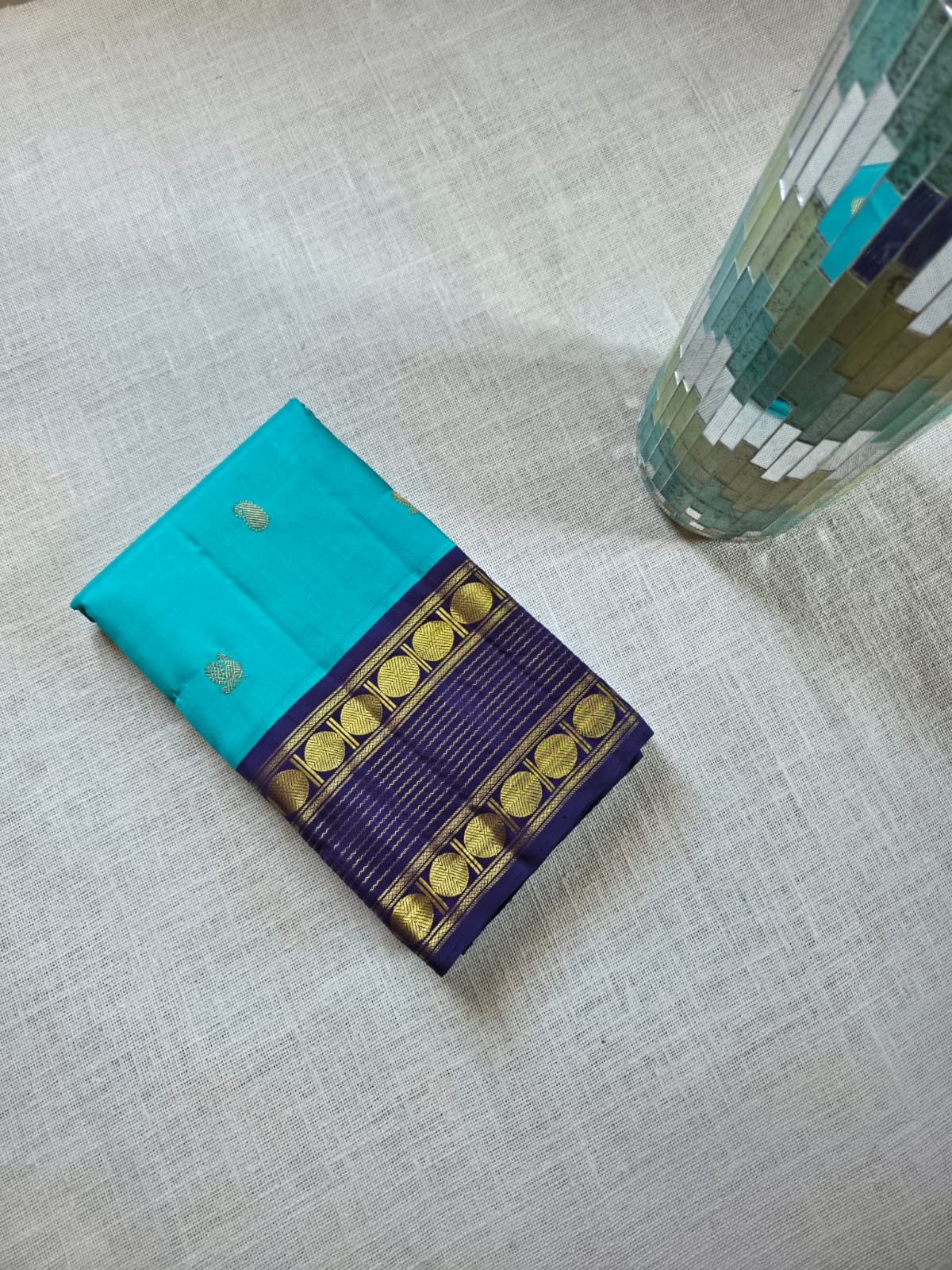 TN000035 Aqua Blue Korvai Kanjivaram Pure Silk