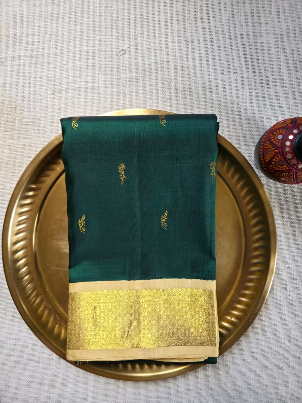 TN000037 - Bottle Green Korvai Kanjivaram Pure Silk