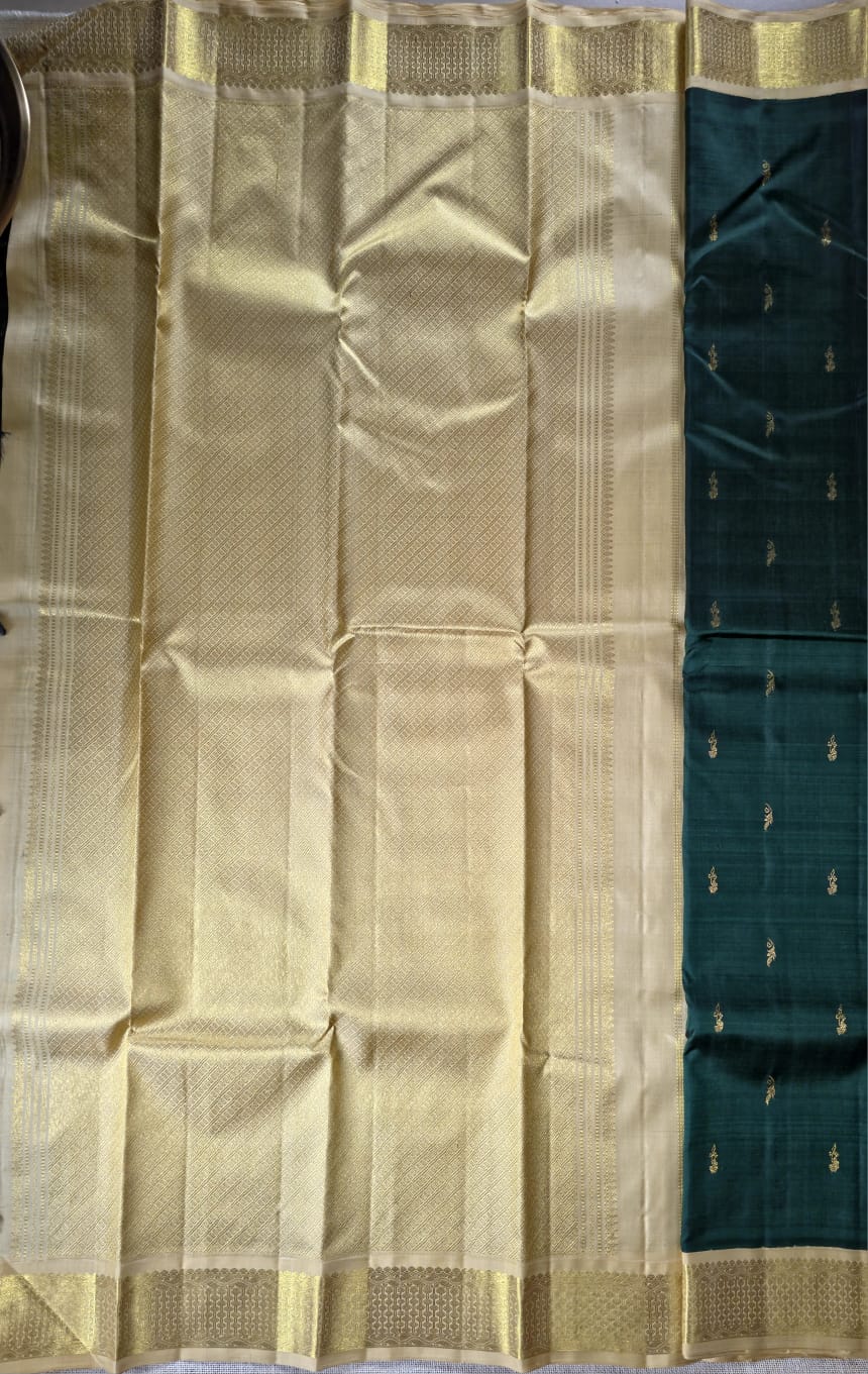 TN000037 - Bottle Green Korvai Kanjivaram Pure Silk