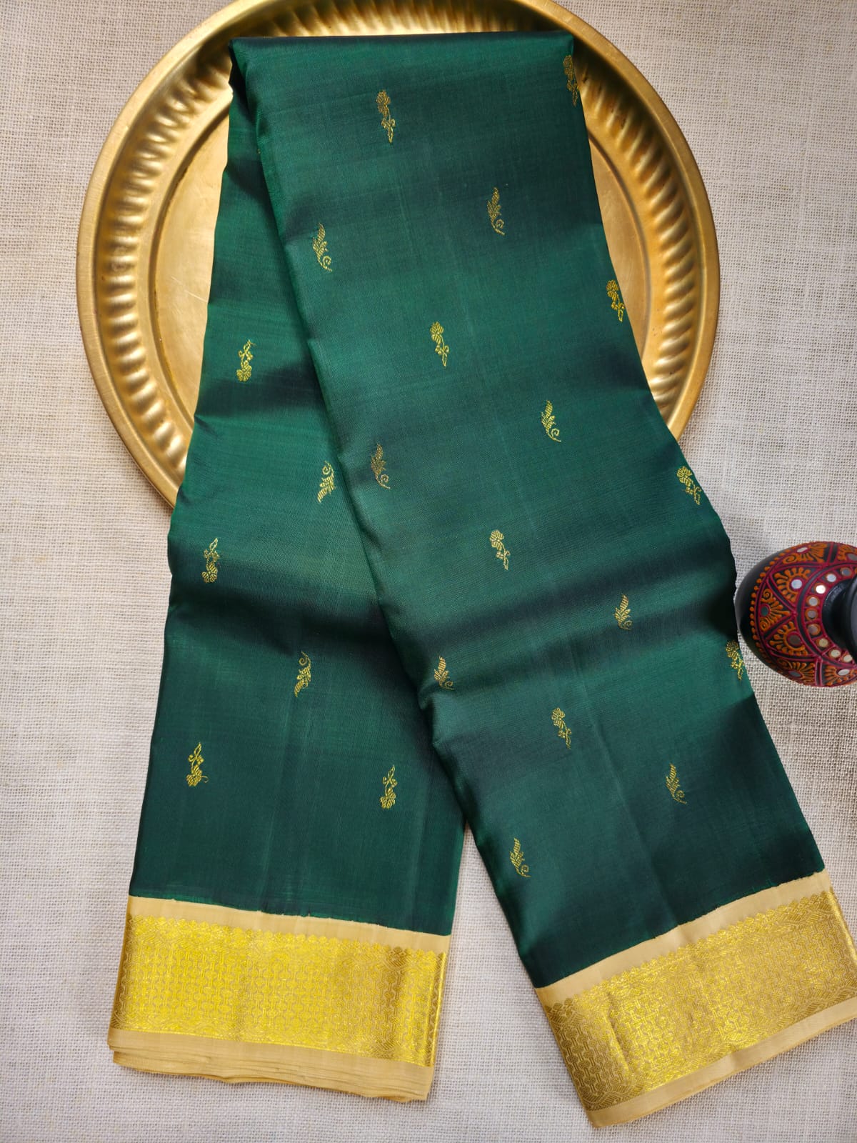 TN000037 - Bottle Green Korvai Kanjivaram Pure Silk
