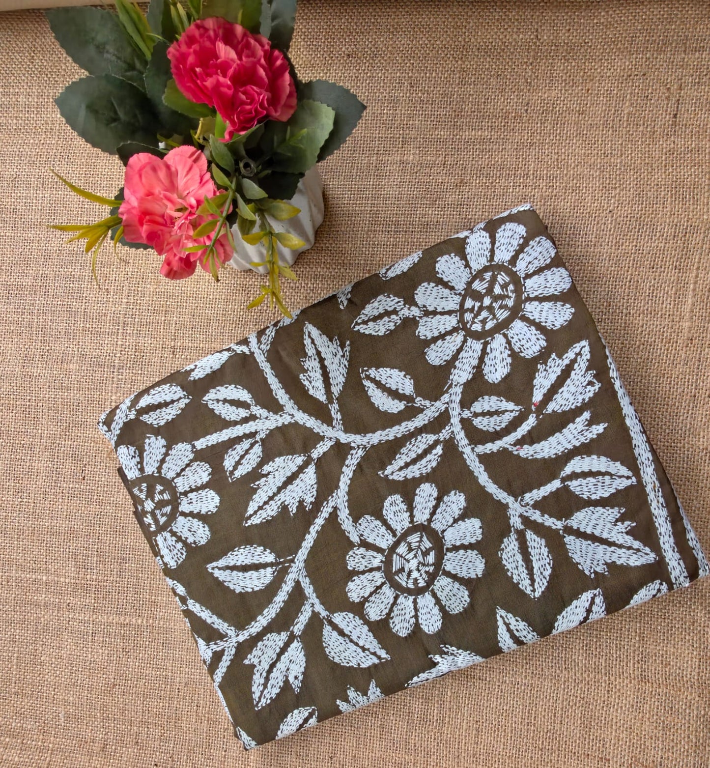WB000002 - Pure Silk (Kantha Stitch) Mehandi Green