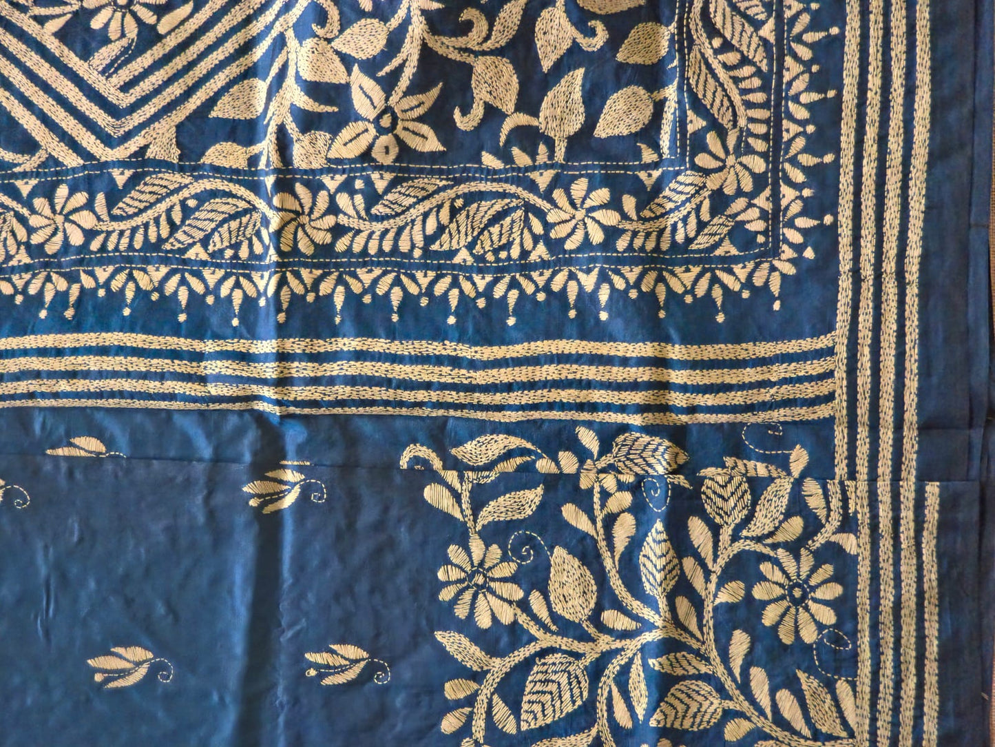 WB000003 - Pure Silk (Kantha Stitch) Teal Blue
