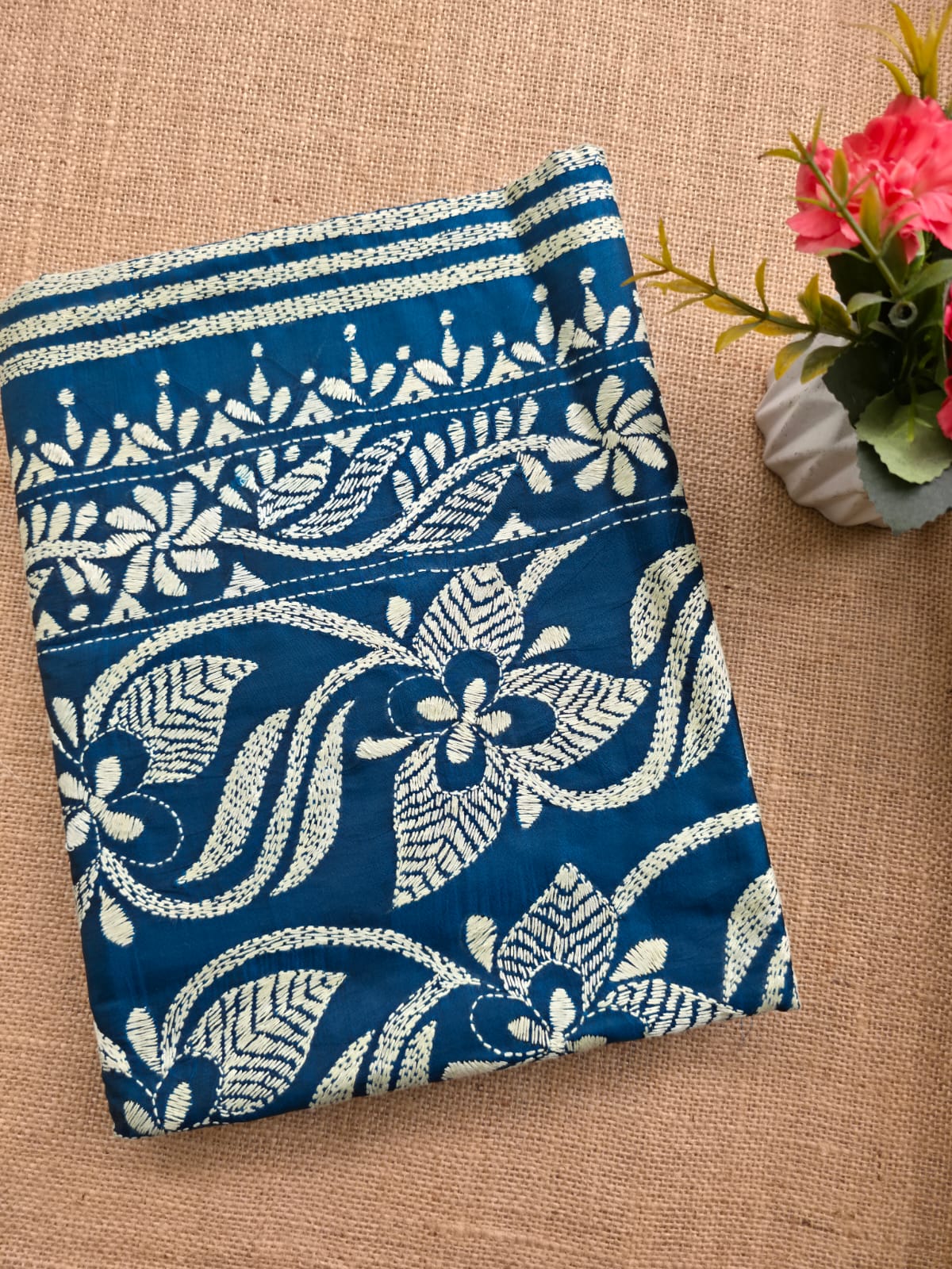 WB000003 - Pure Silk (Kantha Stitch) Teal Blue