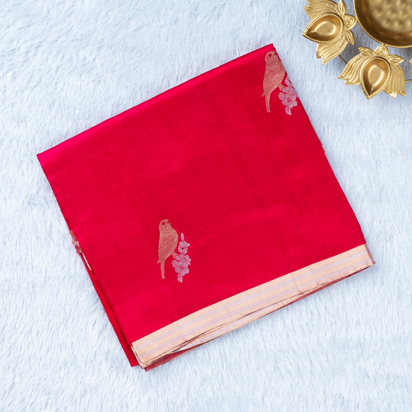 UP000005 - Banarasi Cherry Pink Raw Mango Kora Stripe Pure Silk