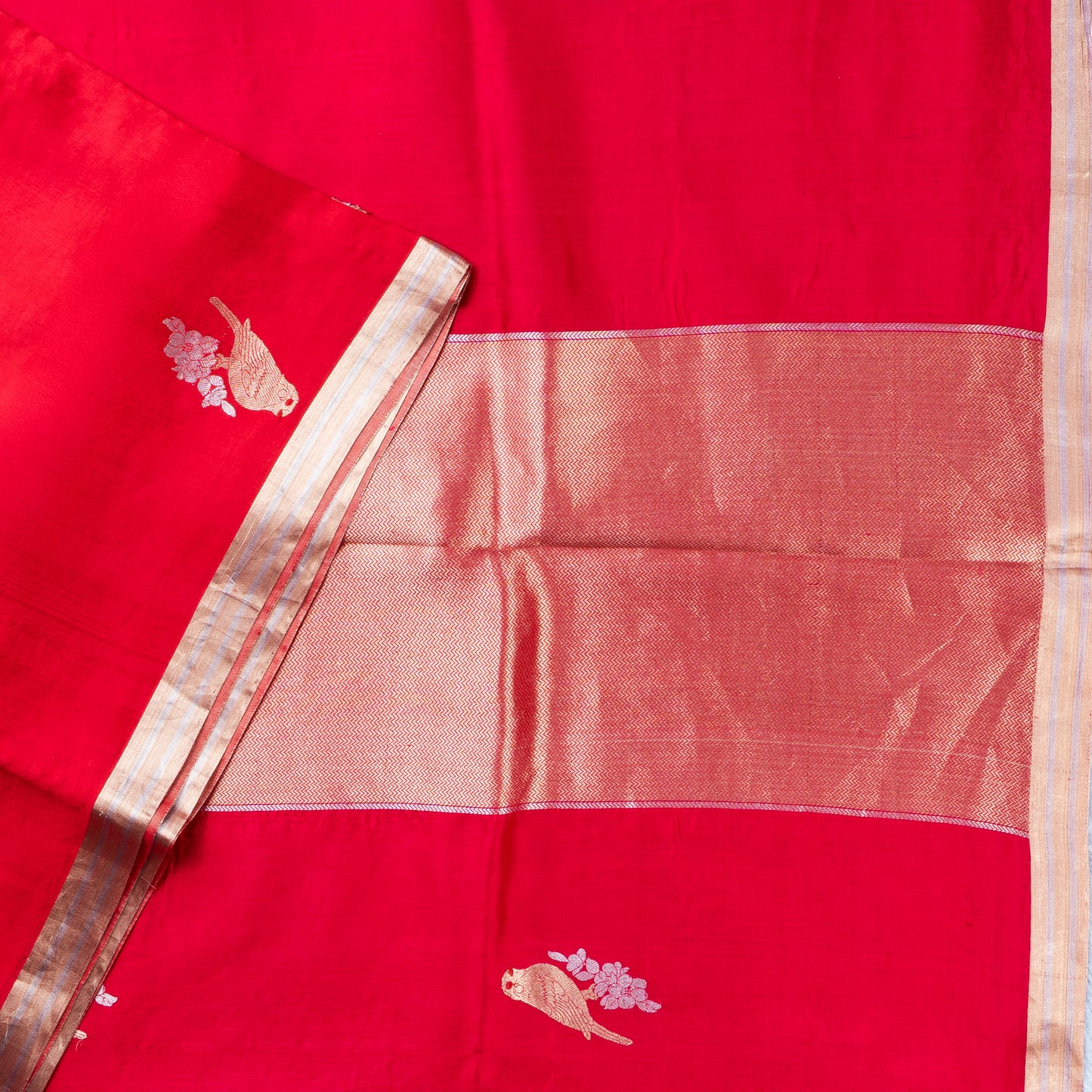UP000005 - Banarasi Cherry Pink Raw Mango Kora Stripe Pure Silk