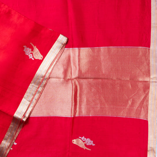UP000005 - Banarasi Pure Silk Cherry Pink Raw Mango Kora Stripe