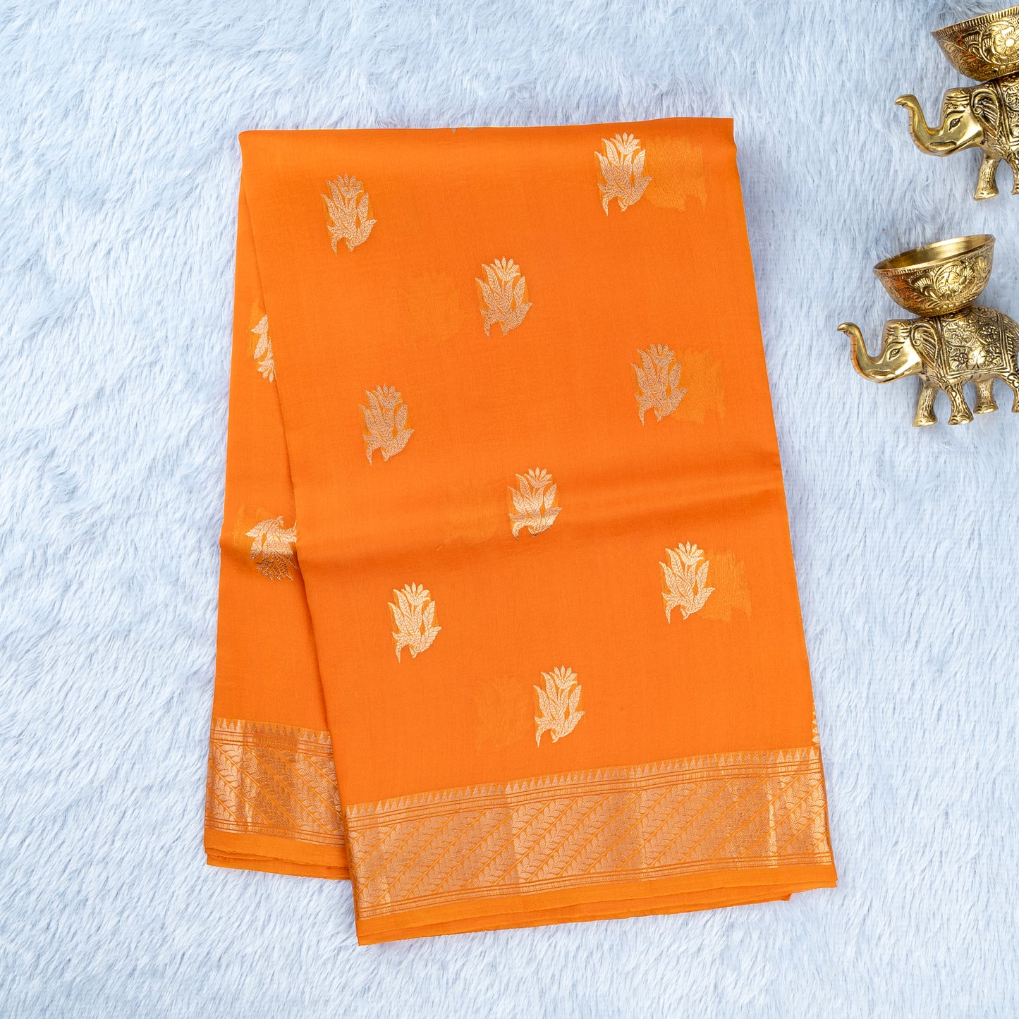 UP000024 - Banarasi Pure Organza Silk Flame Yellow