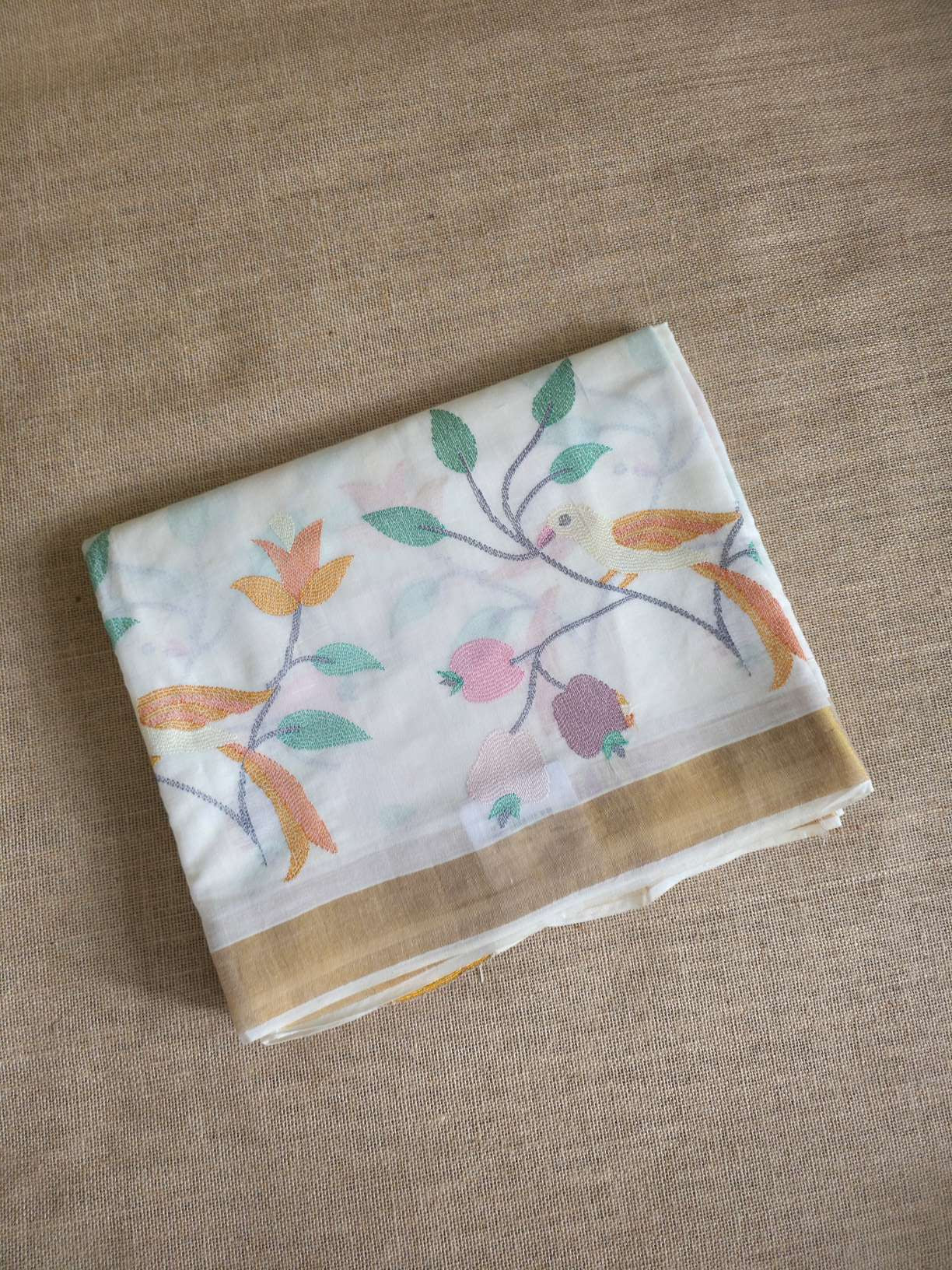 UP000044- Pure Cotton Embroidery Kerala Saree
