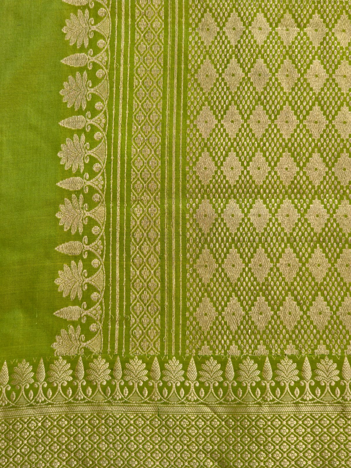 UP000015 - Mehendi Green Banarasi Pure Katan Silk