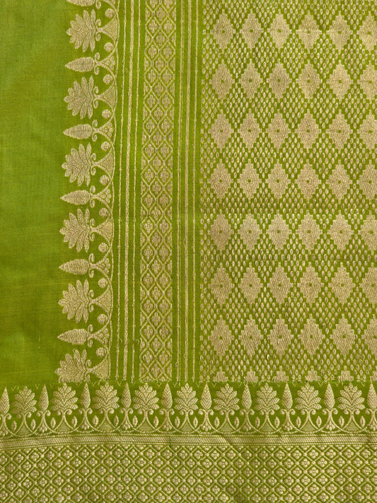 UP000015 - Mehendi Green Banarasi Pure Silk - Katan Silk