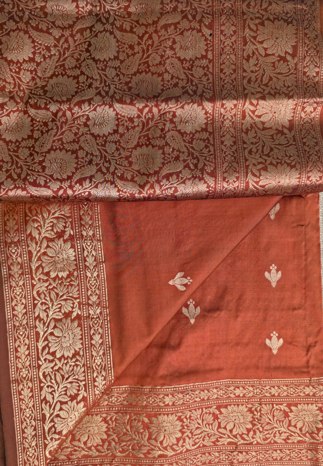 UP000017 - Banarasi Pure Silk Gold Butta Brown - Katan Silk