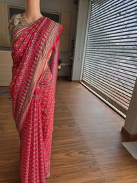 Red Georgette Saree with Real Mirror & Cutdana Work