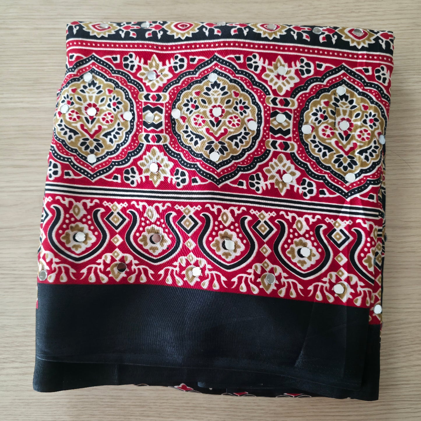JD00081 Pure Modal Ajrakh classic Red and black with real mirror work