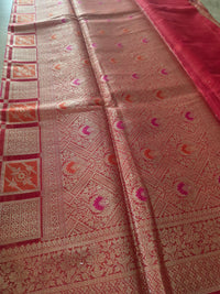 Red Banarasi weave with golden zari