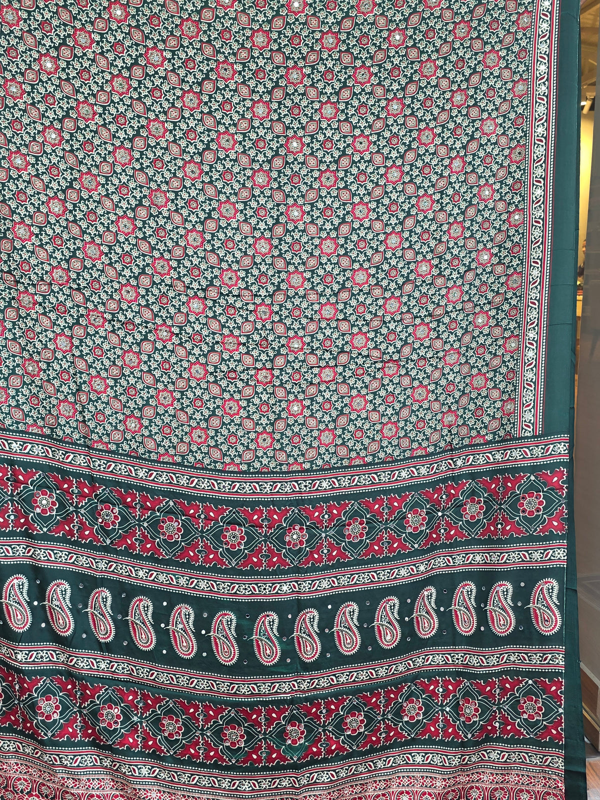 JD000484 Forest Green Modal Ajrakh with Mirror work
