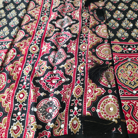 JD00081 Pure Modal Ajrakh classic Red and black with real mirror work