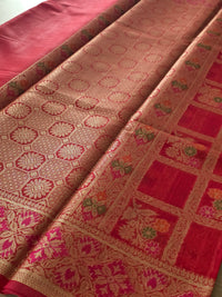 Red Banarasi weave with flower motiff