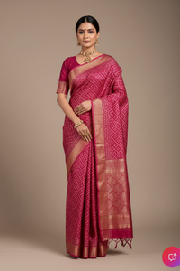 JD000011 - Handblock Printed Pure Maheshwari Silk Saree