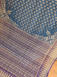 Blue and Purple contrast Georgette Saree with Real Mirror & Cutdana Work