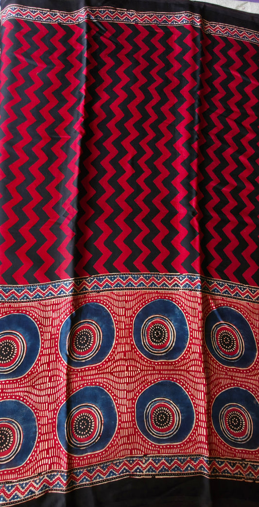 WB00027 Ajrakh Handblock Printed Saree