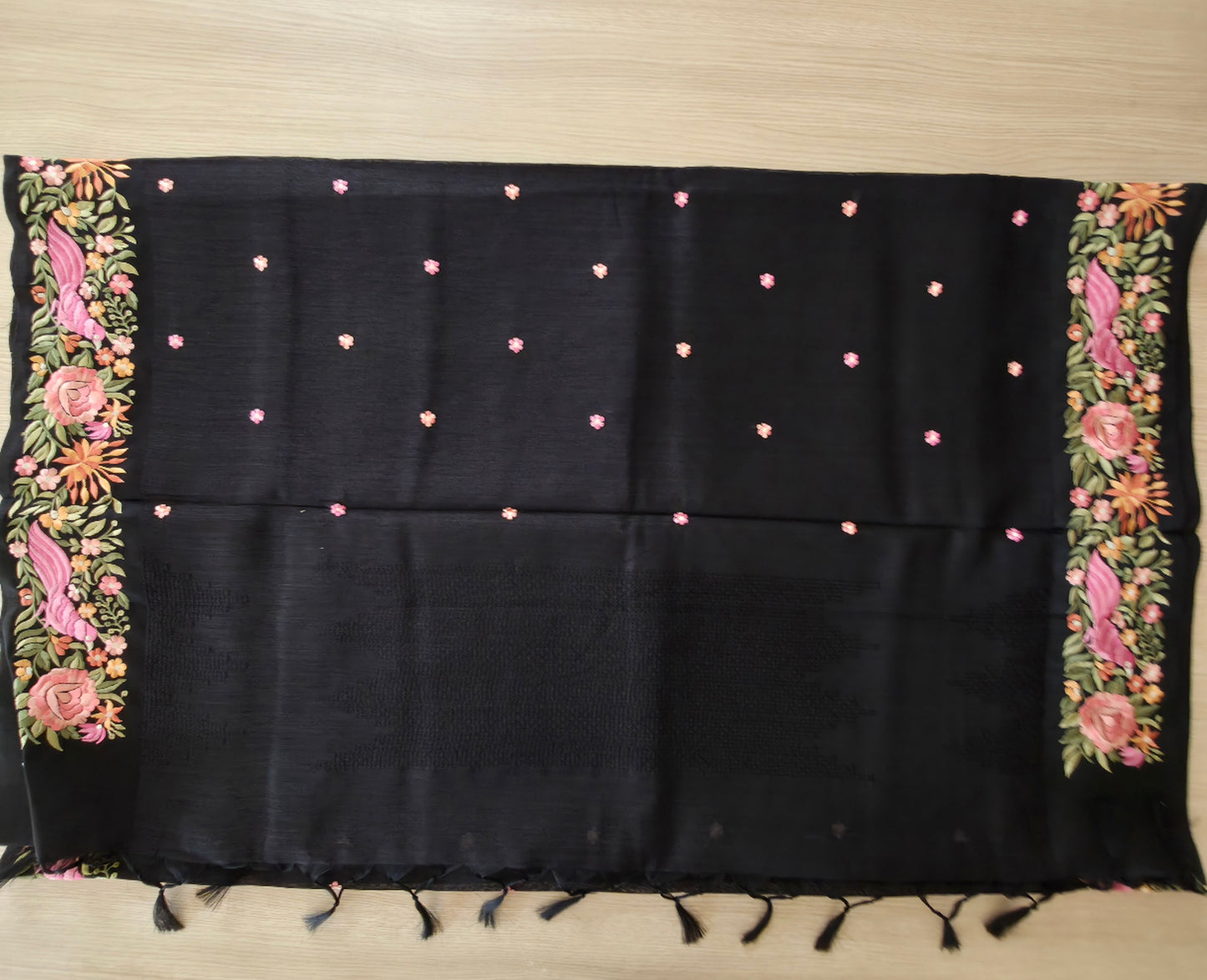 UP000229 Tussar with thread Embroidery Black