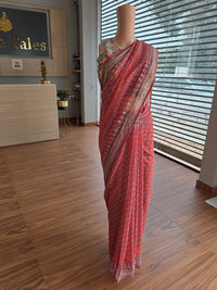 Orange Georgette Saree with Real Mirror & Cutdana Work