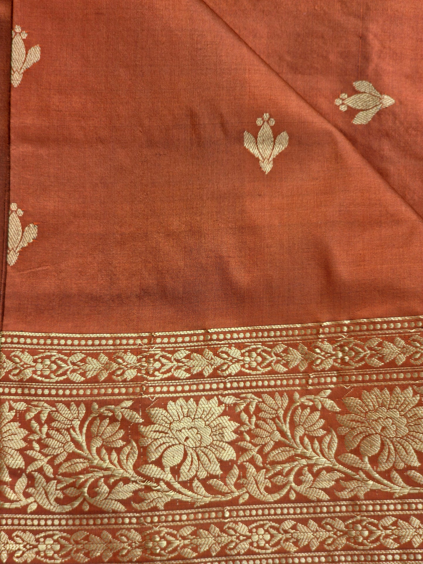 UP000017 - Banarasi Pure Silk Gold Butta Brown - Katan Silk