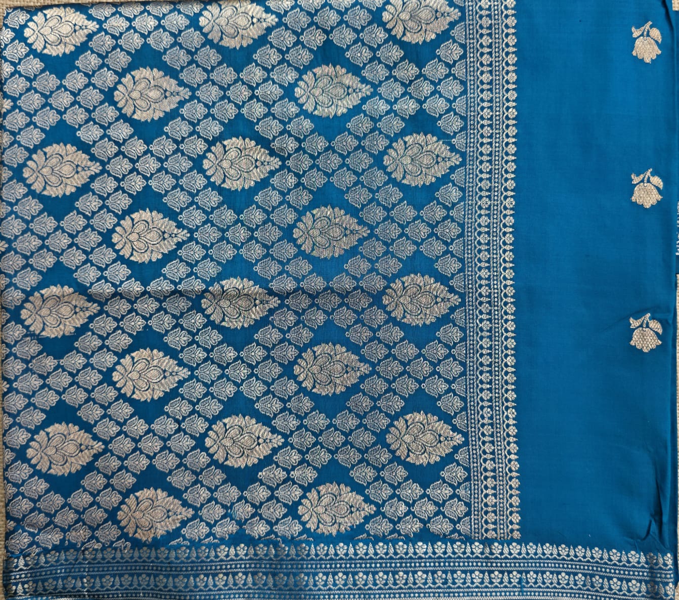 UP000019 - Banarasi Katan Pure Silk Saree (Teal Blue)