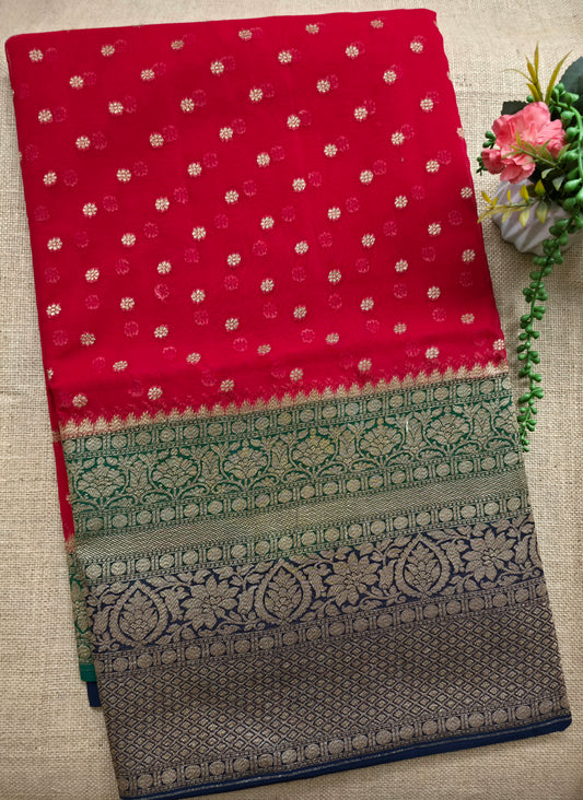 UP000036 - Antique Red & Gold Banarasi Georgette Handloom Saree