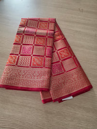 Red Banarasi weave with golden zari