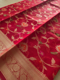 Red Banarasi weave in Jaal design