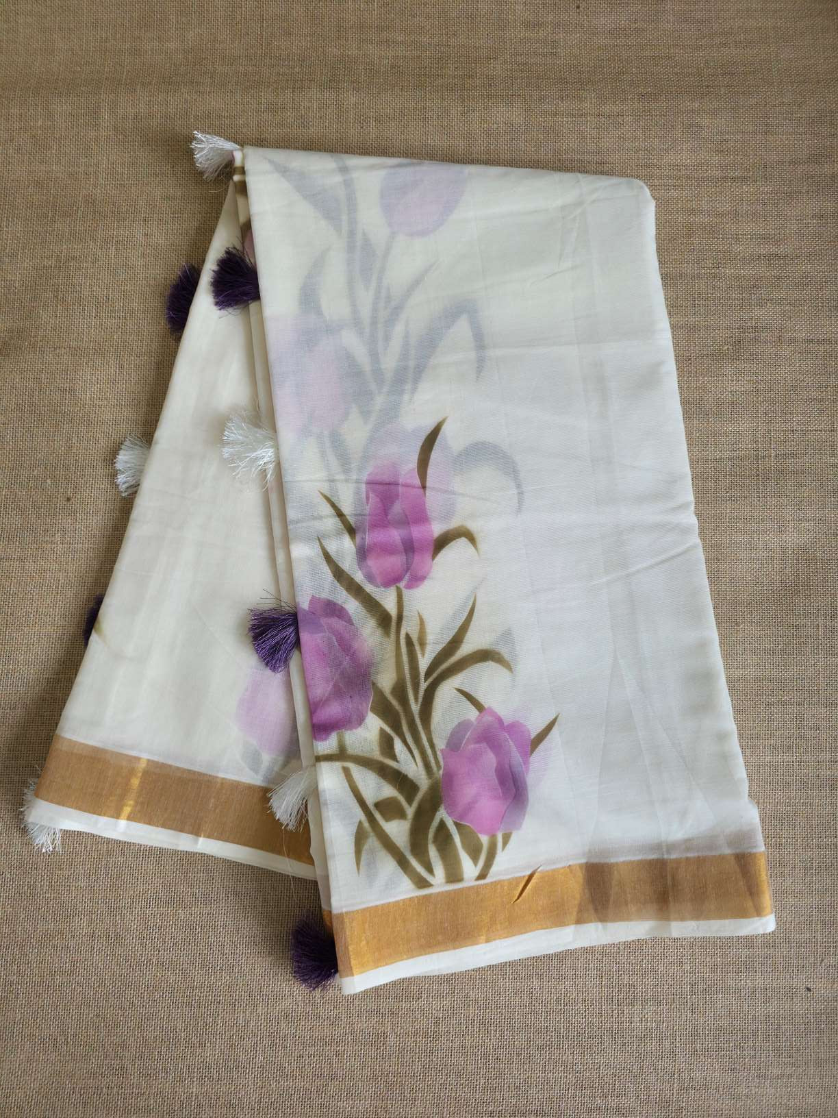 UP000041- Pure Cotton Printed Kerala Saree