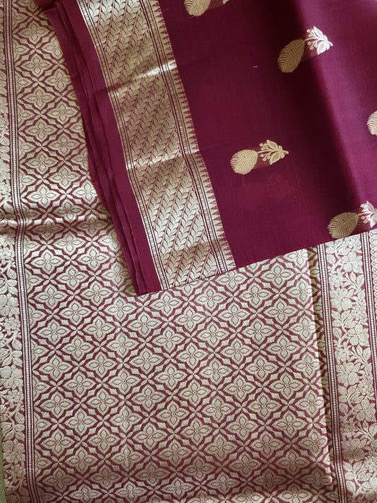 UP000023 - Banarasi Organza Pure Silk Maroon