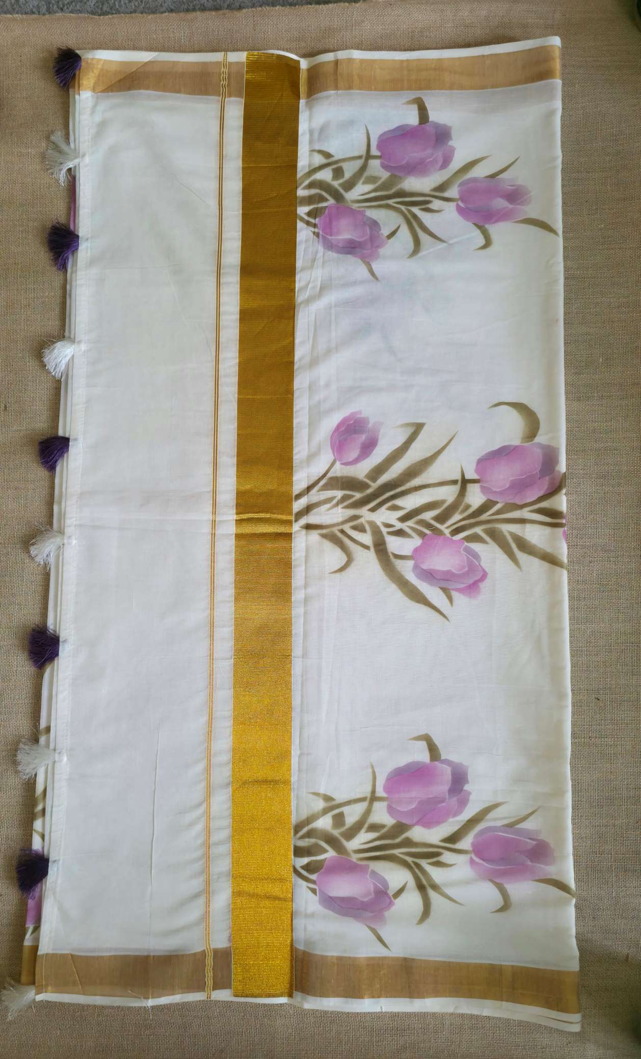 UP000041- Pure Cotton Printed Kerala Saree